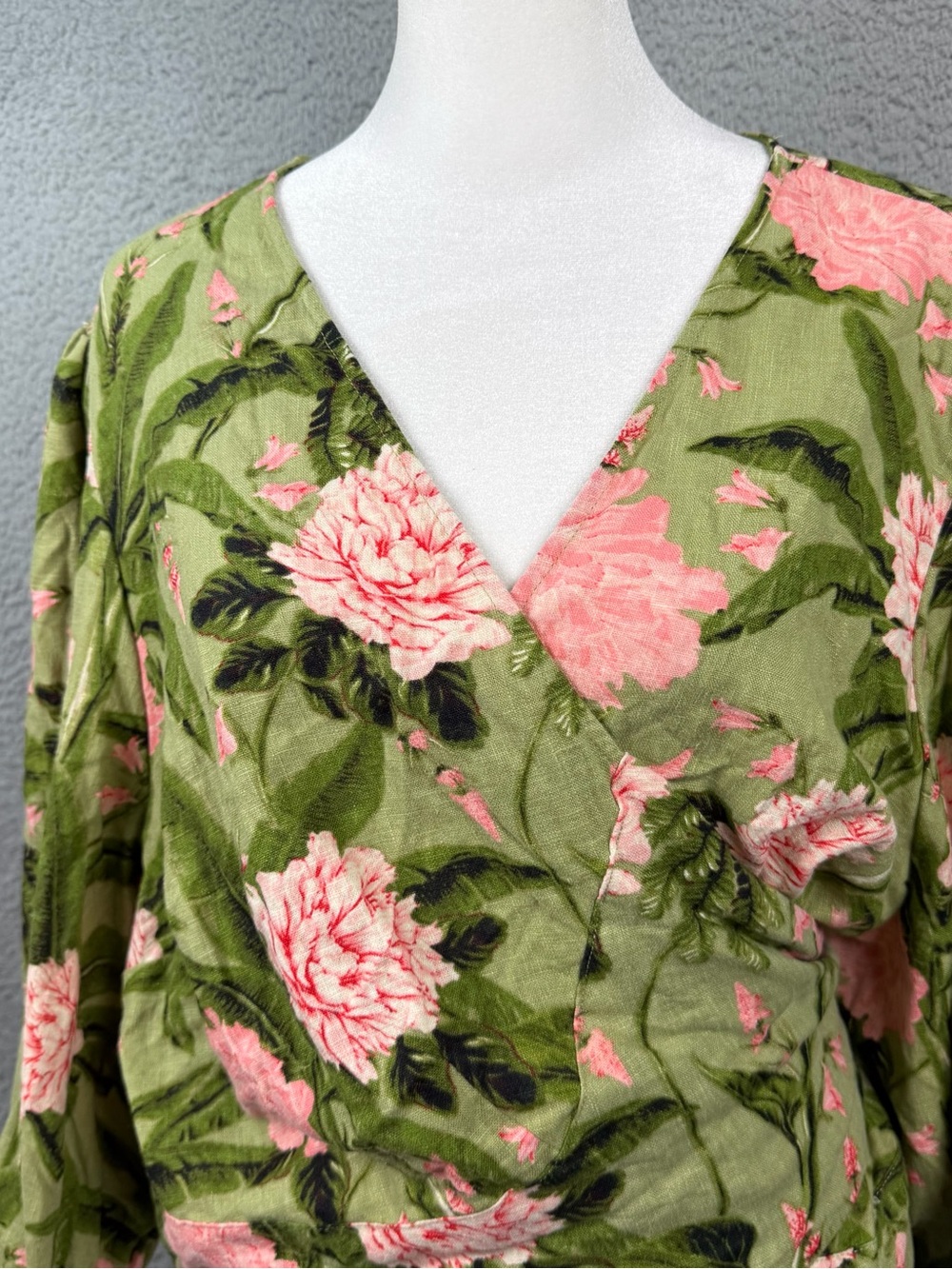 Agua Bendita x Target Tie Wrap Top Womens XXL Green Peony Print Linen Blend - Picture 2 of 10